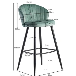 Eleganter Barstuhl in Mintgrün Samt - Bennet