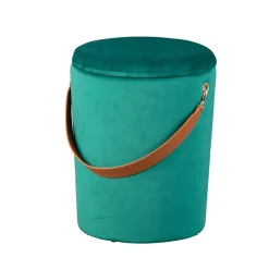 Eleganter Samt Polsterhocker in Grün & Braun - Campitello