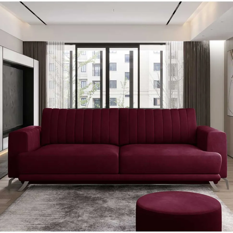 2er Bettsofa in Dunkelrot - matter Samt - Lanaco