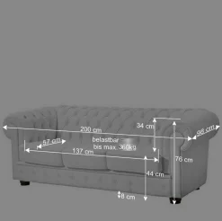 3er Ledersofa im Chesterfield Look - Dossera