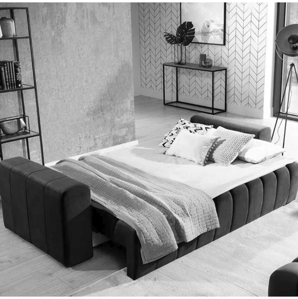 3er Schlafsofa in Dunkelblau Samt - Venice