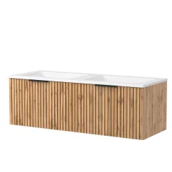 2er Waschtisch & Lichtspiegel rund - Crystoga (dreiteilig)