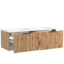 2er Waschtisch & Lichtspiegel rund - Crystoga (dreiteilig)