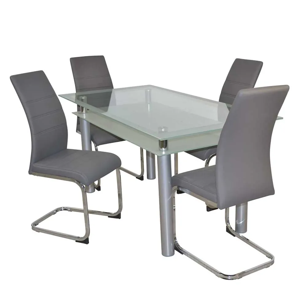 Essgruppe mit Glastisch & Schwingstühlen - Baryma (fünfteilig)