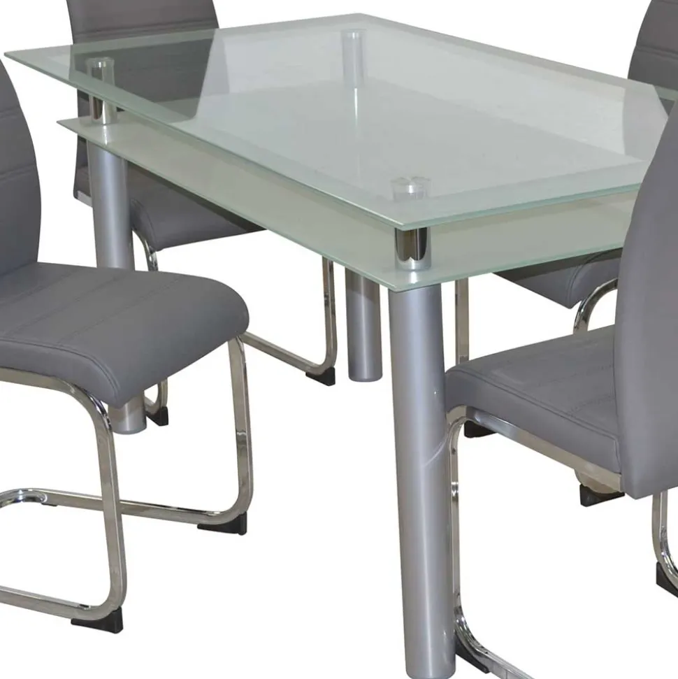 Essgruppe mit Glastisch & Schwingstühlen - Baryma (fünfteilig)