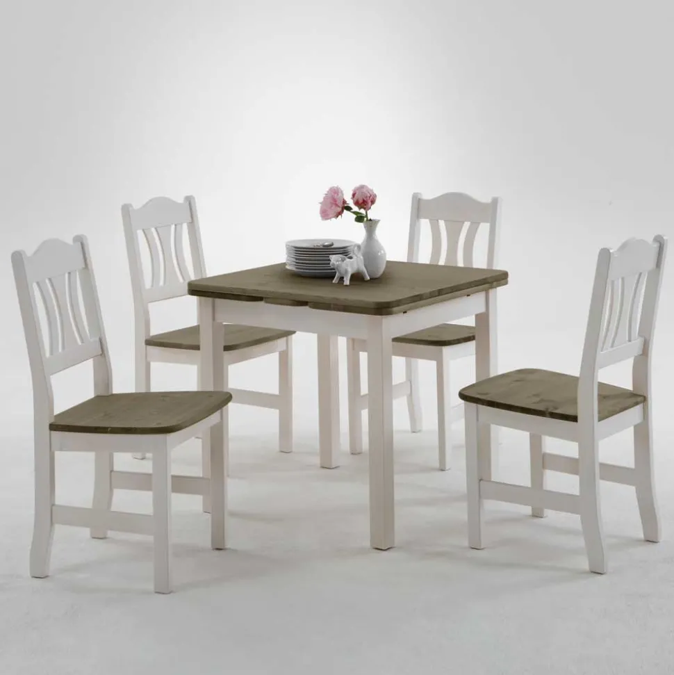 Essgruppe Zamaiko in Weiß Grau Landhaus (fünfteilig)