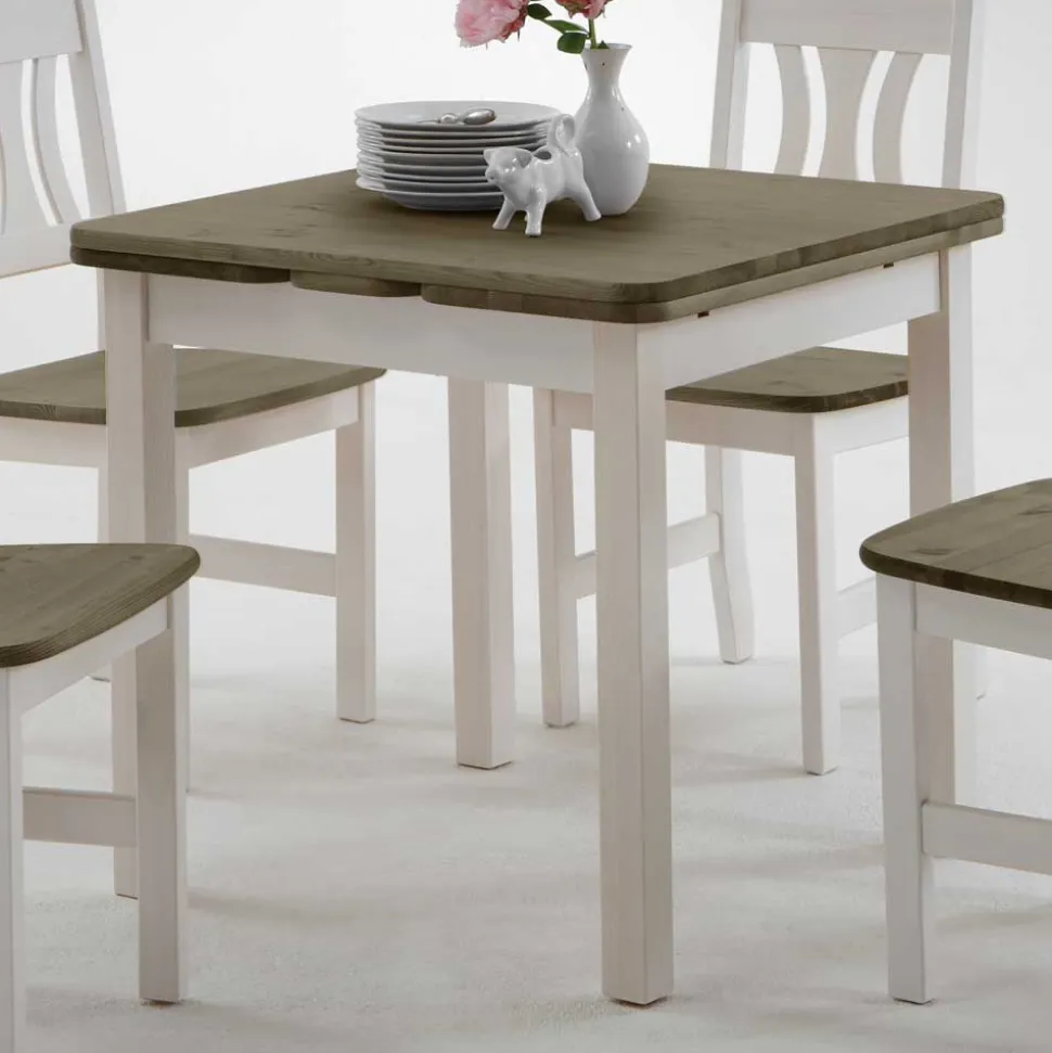 Essgruppe Zamaiko in Weiß Grau Landhaus (fünfteilig)