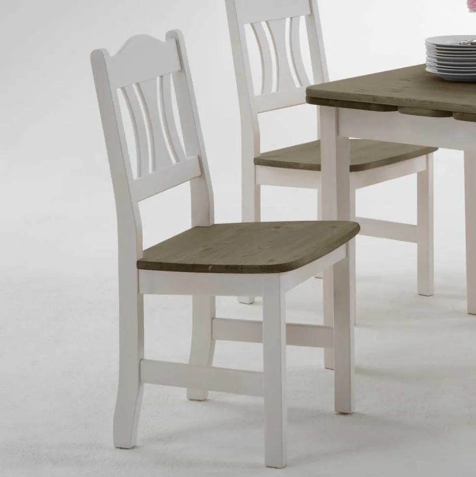 Essgruppe Zamaiko in Weiß Grau Landhaus (fünfteilig)