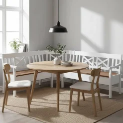 Esstisch Eckbank Barlad aus Kiefernholz Weiß mit Braun