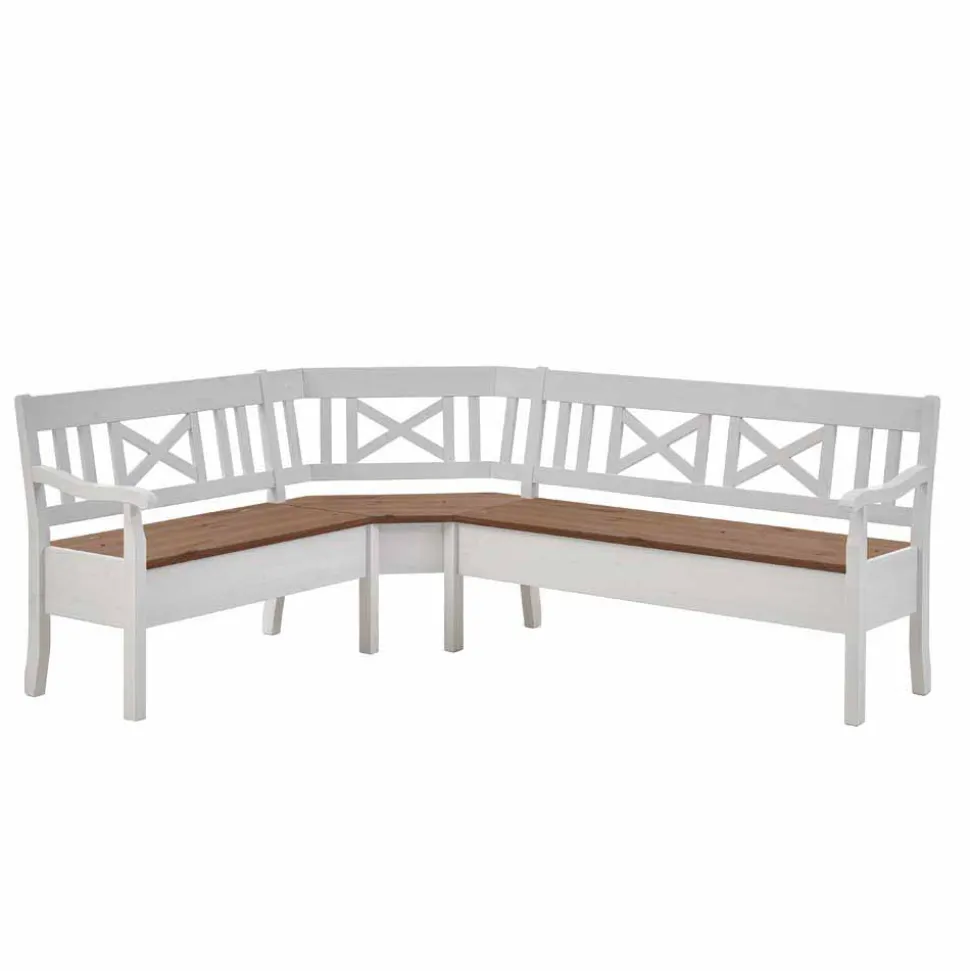 Esstisch Eckbank Barlad aus Kiefernholz Weiß mit Braun