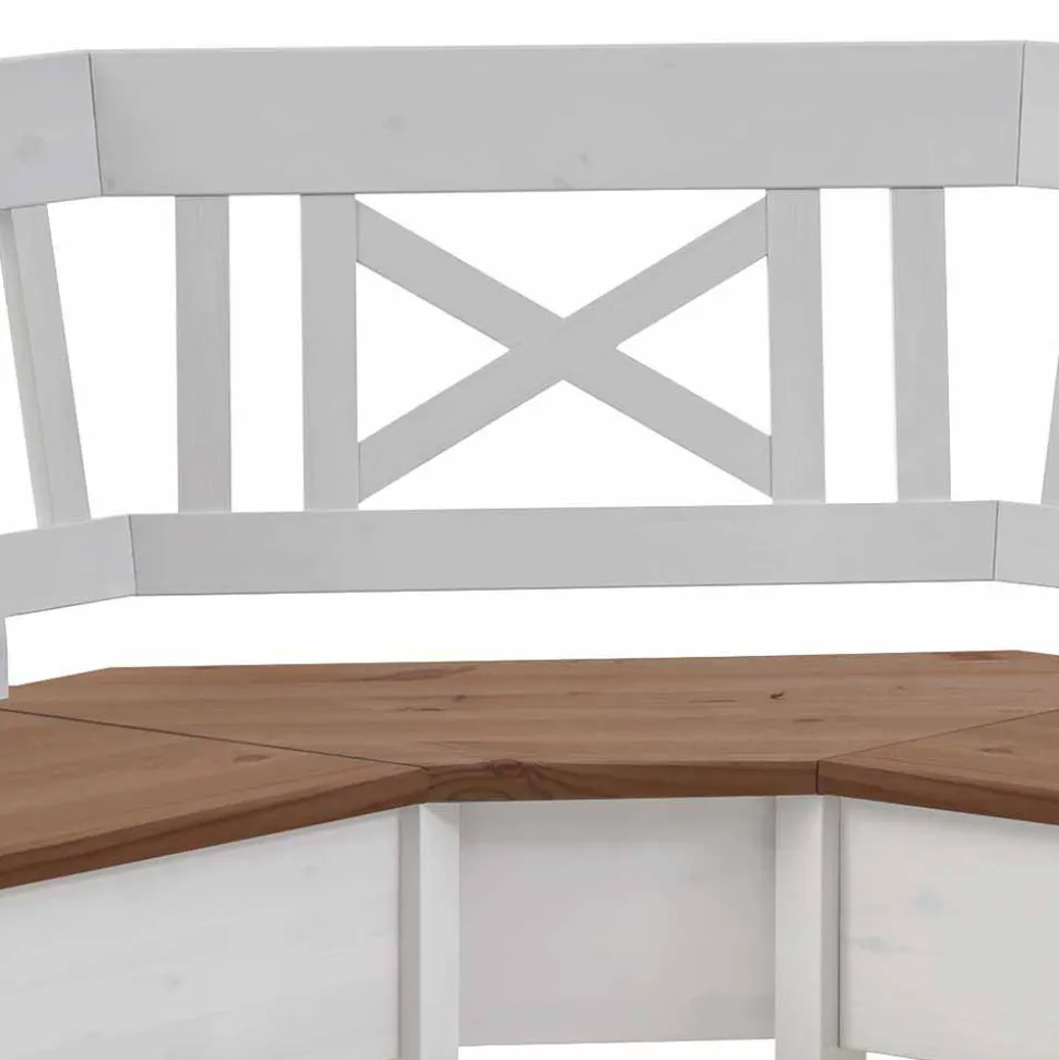 Esstisch Eckbank Barlad aus Kiefernholz Weiß mit Braun