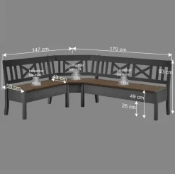 Esstisch Eckbank Jytte in Grau Kiefer massiv