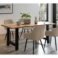 Esstisch mit H-Gestell und Baumkanten Platte - Polardia