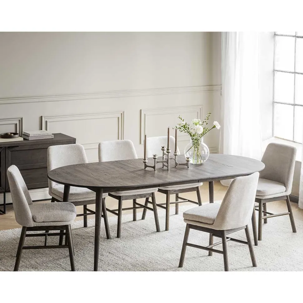 Esstischgruppe in Eiche Dunkel & Beige - Relencia (siebenteilig)