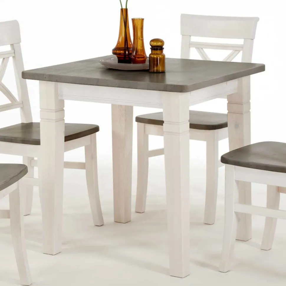 Esstischgruppe Yoan in Weiß Grau Landhaus (fünfteilig)