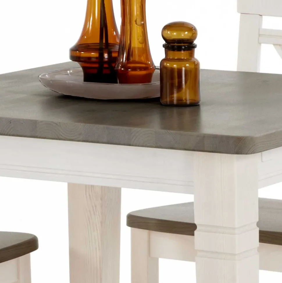 Esstischgruppe Yoan in Weiß Grau Landhaus (fünfteilig)