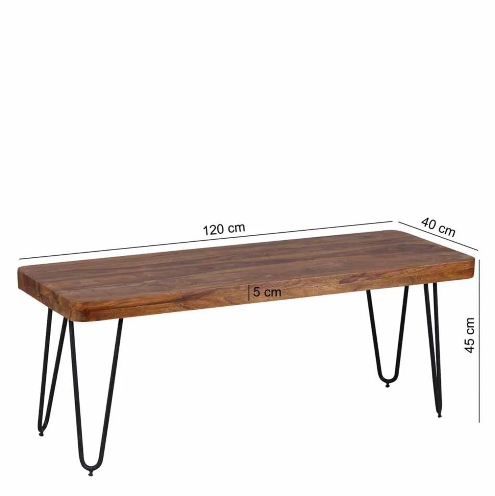 Esszimmer Holzbank aus Sheesham massiv Tohema mit Metall Gestell