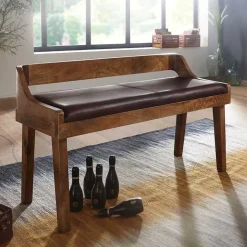 Esszimmer Holzbank mit Lehne & Ledersitz - Zimoni