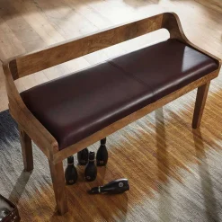 Esszimmer Holzbank mit Lehne & Ledersitz - Zimoni