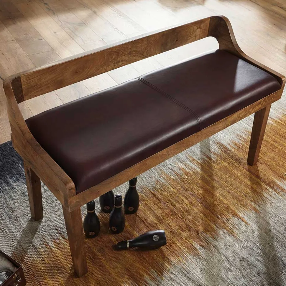 Esszimmer Holzbank mit Lehne & Ledersitz - Zimoni