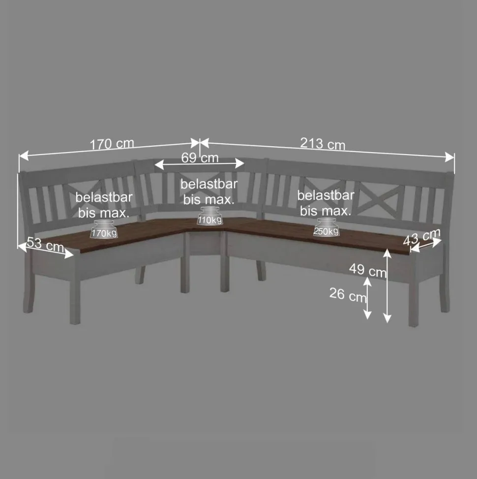 Esszimmer Sitzecke Barlad in Weiß Bernstein (vierteilig)