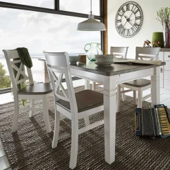 Esszimmergruppe Yoan in Weiß Grau (fünfteilig)