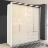 Falttüren Kleiderschrank in Creme Glas - Zidarie