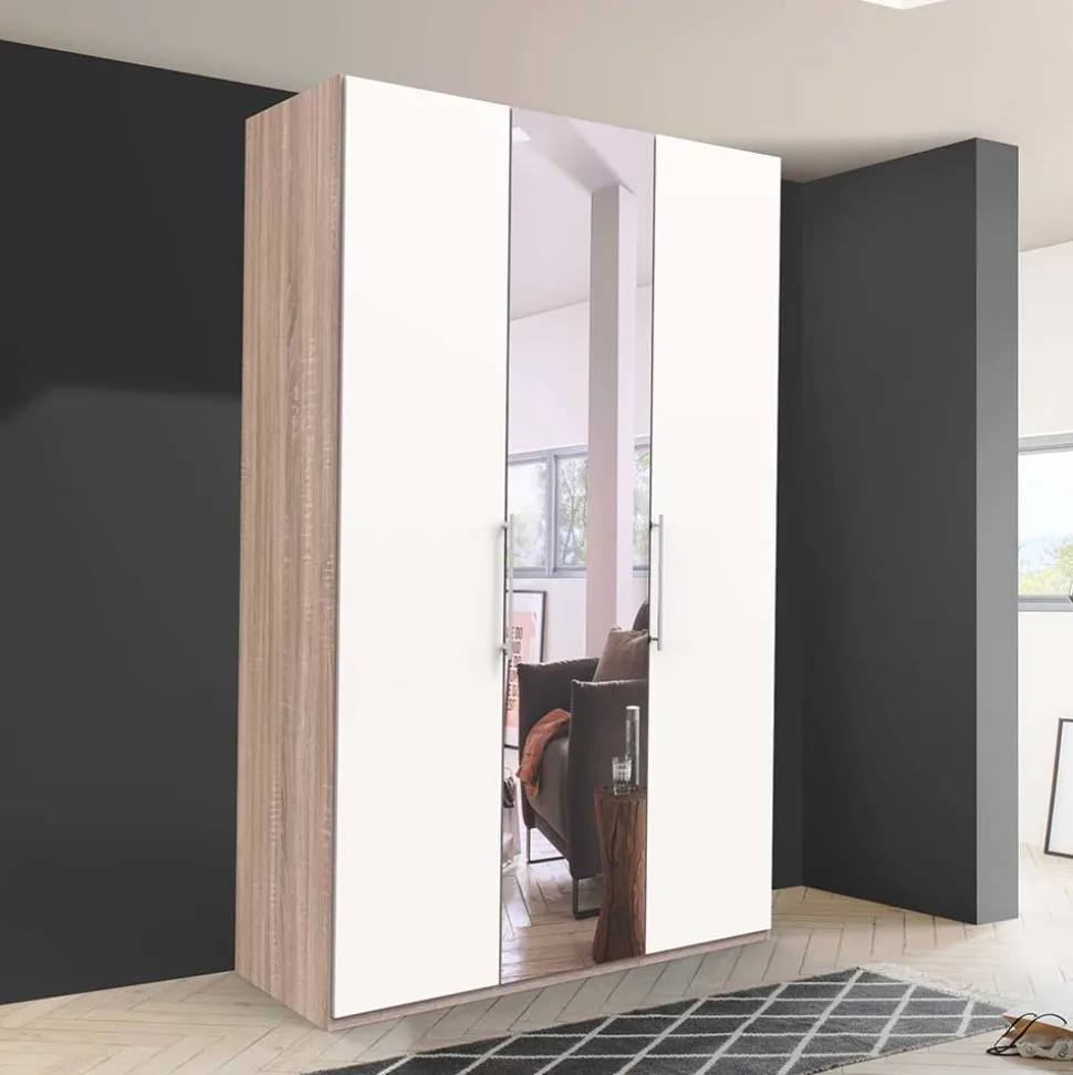 Falttüren Schlafzimmerschrank in Weiß mit Spiegel - Vaclyn