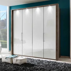 Falttürenschrank Yutaha in Weiß Eiche Trüffel