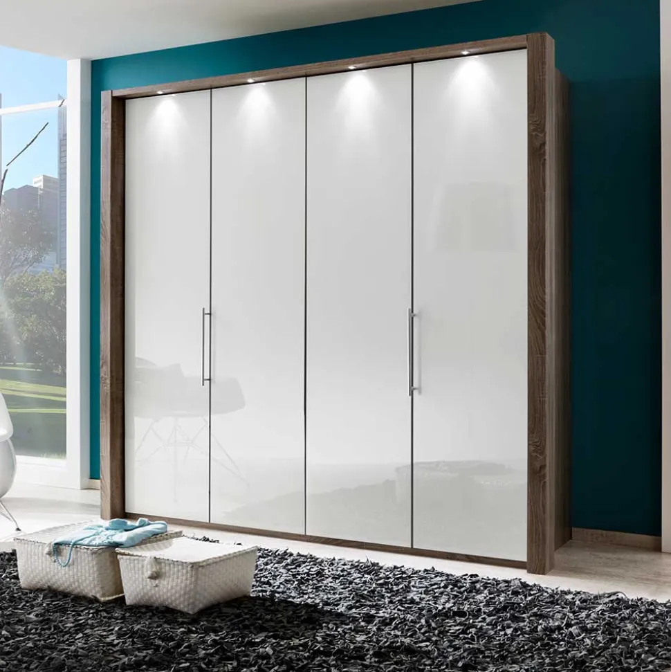 Falttürenschrank Yutaha in Weiß Eiche Trüffel