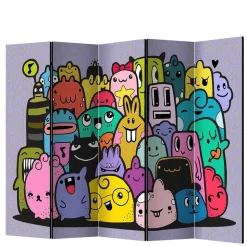 Farbenfroher Paravent mit süßen Comic Monstern - Feradila