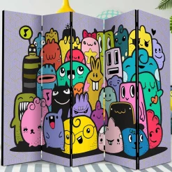 Farbenfroher Paravent mit süßen Comic Monstern - Feradila