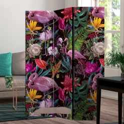 Farbenfroher Paravent mit Flamingo Dschungel Motiv - Ponzet