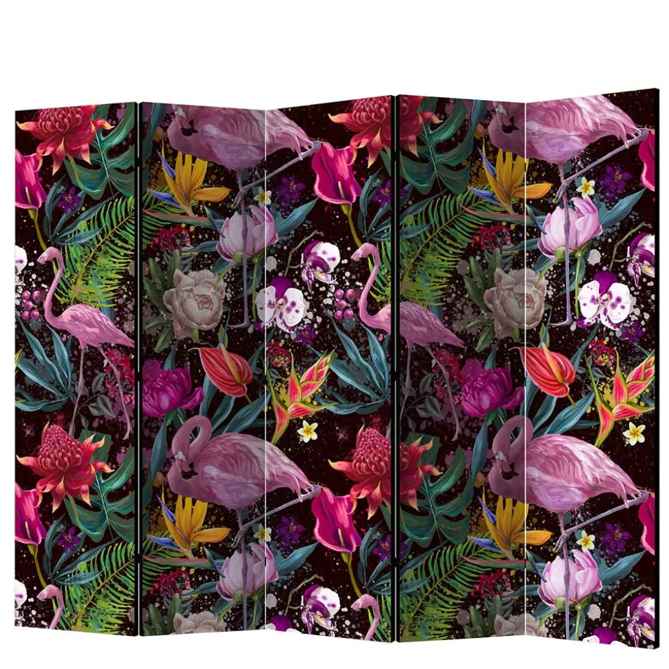 Farbenfroher Paravent mit Flamingo Dschungel Motiv - Ponzet