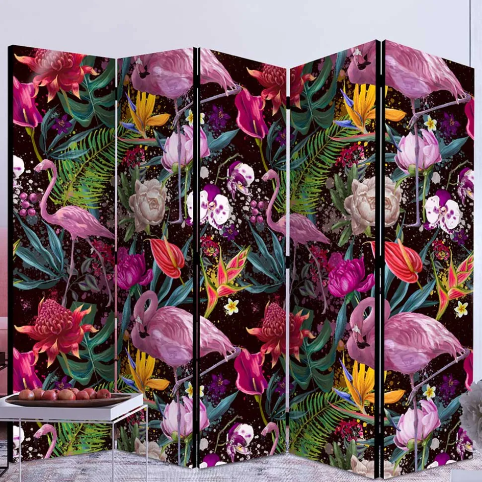 Farbenfroher Paravent mit Flamingo Dschungel Motiv - Ponzet