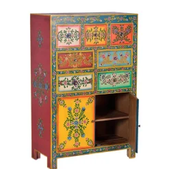 Farbenfrohes Design-Highboard mit Blumen Motiven - Leverias