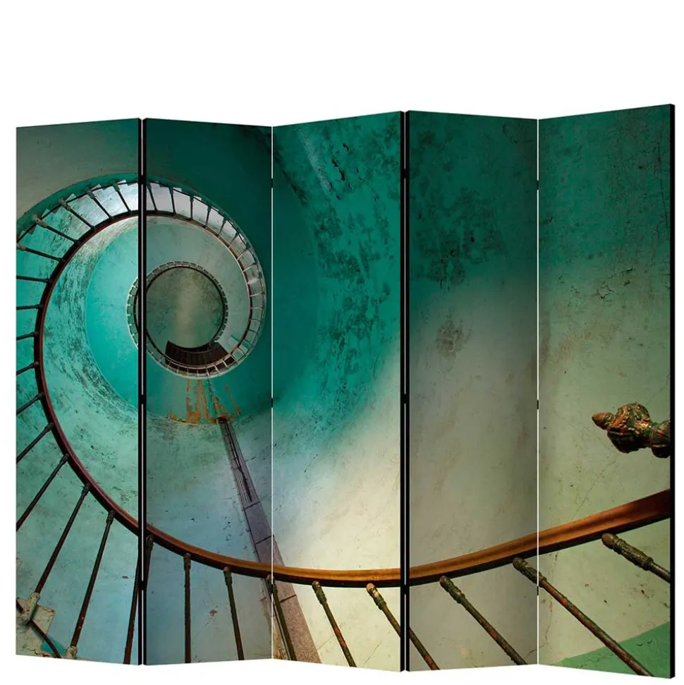 Farbig bedruckter Paravent mit Motiv Wendeltreppe - Eprisa