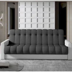 Federkern Bettcouch in Dunkelgrau und Weiß - Rasmino