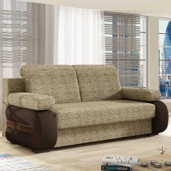 Federkern Klappsofa in Beige und Dunkelbraun - Carinna