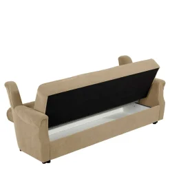 Federkern Schlafsofa aus Flockstoff in Beige - Mabu