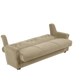 Federkern Schlafsofa aus Flockstoff in Beige - Mabu