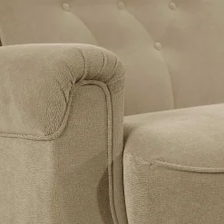 Federkern Schlafsofa aus Flockstoff in Beige - Mabu