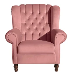 Federkern-Ohrensessel in Rosa und Nussbaum Braun - Masiela