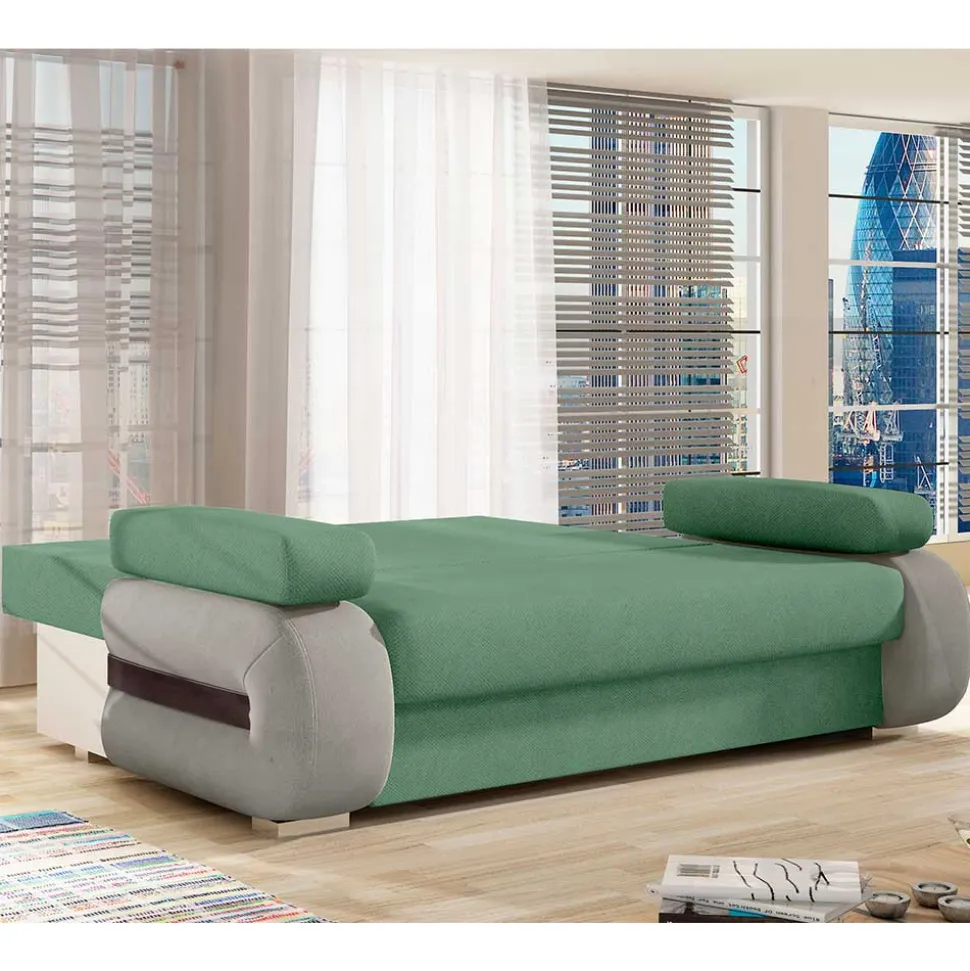 Federkernsofa in Hellgrün und Hellgrau - Zenca