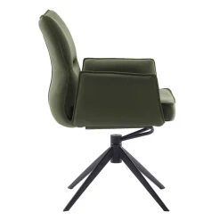 Federkern-Tischsessel aus Echtleder in Oliv - Filipan (2er Set)