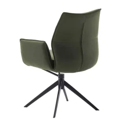 Federkern-Tischsessel aus Echtleder in Oliv - Filipan (2er Set)