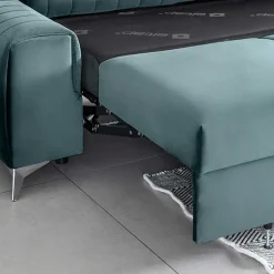 Federkern-Wohnzimmercouch in Petrol Blau Samt - Racing