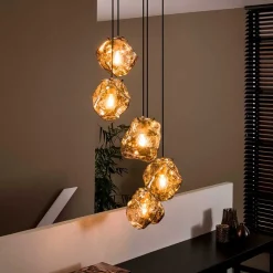 5-flammige Designer Pendelleuchte in Felsstein Optik - Mantua
