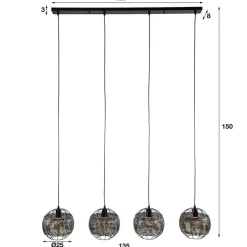 4-flammige Design-Hängelampe in Schwarzbraun - Raula