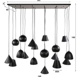 18-flammige Hängelampe in Schwarzgrau - Civetta